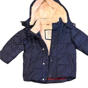 GAP, Boy’s Navy Puffer Coat with Sherpa Lining, Size 18-24 months